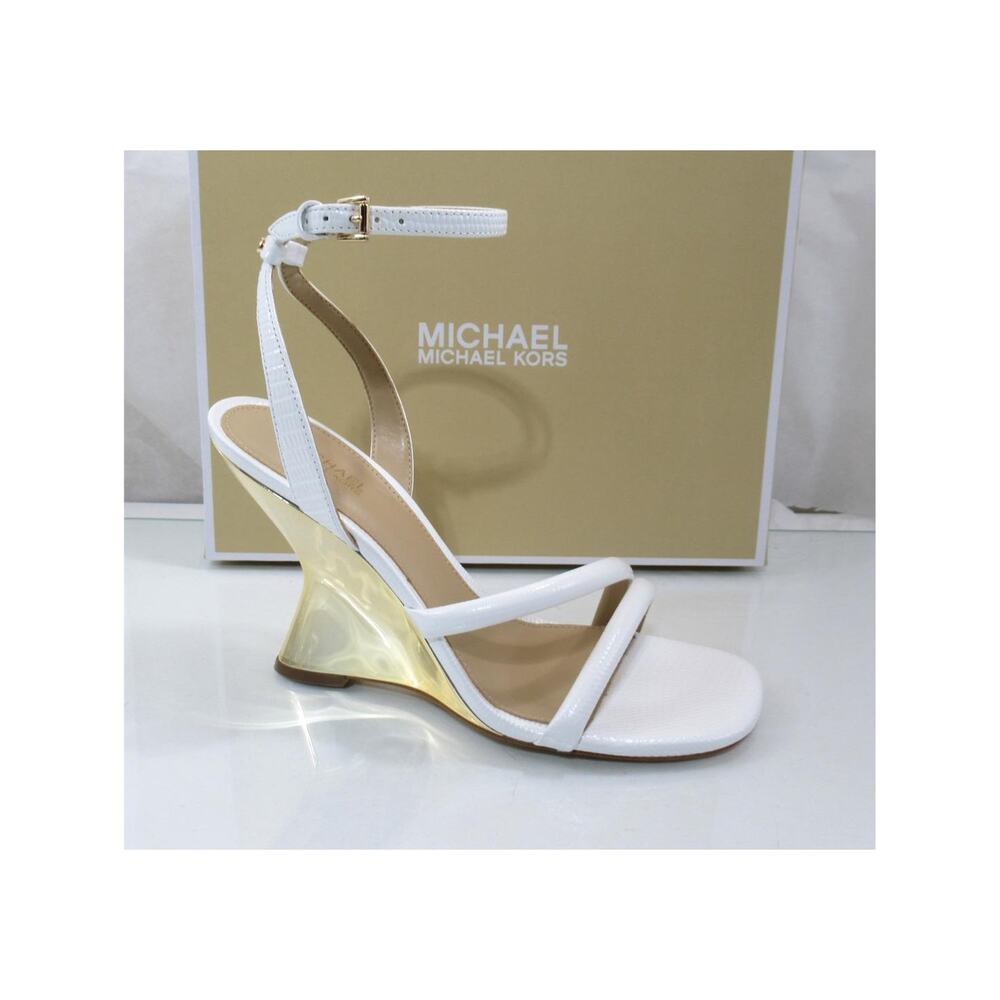 Michael Kors  Size 7 Nadina Ankle Strap Wedge Sandals Heels Optic White